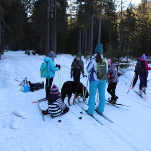 Družina na běžkách + sáňkování na Medvědíně