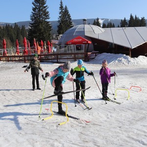 Družina na běžkách + sáňkování na Medvědíně