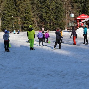 Družina na běžkách + sáňkování na Medvědíně